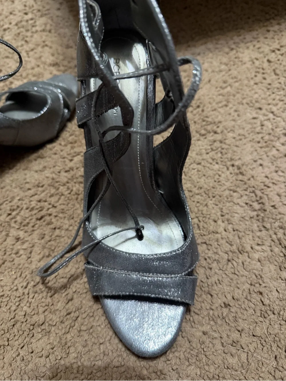 Women's Silver Lace-Up Strappy High Heels